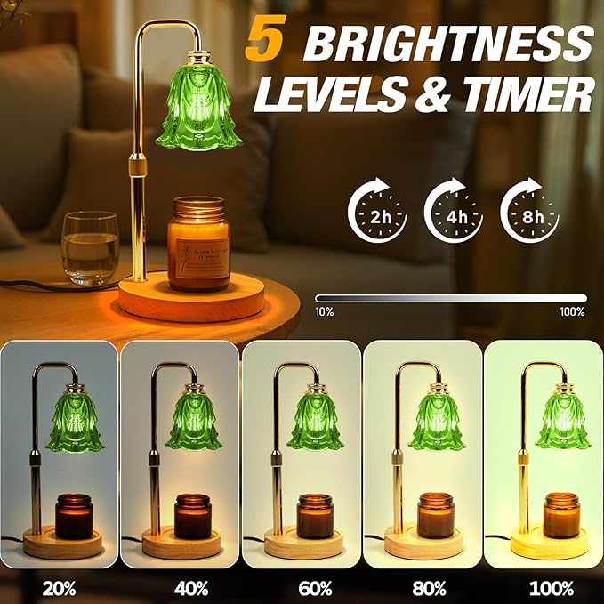 Candle Warmer Lamp with Timer and Dimmer, Electric Wax Warmers for Scented Candles with 5 Brightness Settings, Anti-Glare Lamp with Adjustable Height, Home Decor, Gift for Christmas, Birthday