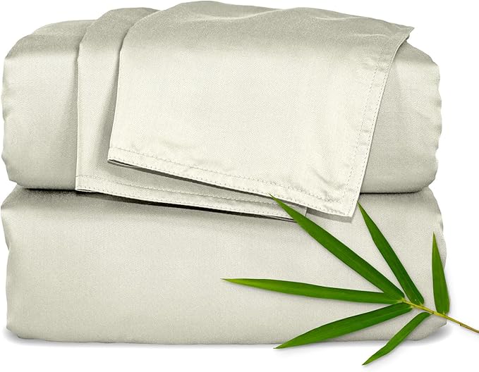 Pure Bamboo Queen Sheets, Genuine 100% Organic Viscose Derived from Bamboo Bed Sheet Set, Luxuriously Soft & Cooling, Double Stitching, Lifetime Quality Promise (Queen, Birch)