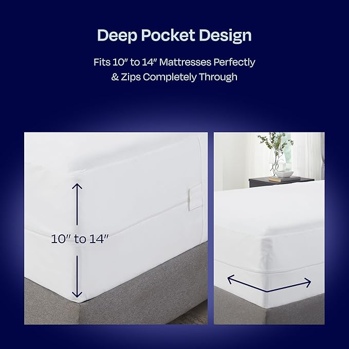 California Design Den 100% Waterproof Zippered Mattress Encasement Twin XL - 6 Sided Protection - Premium Quality, Breathable and Durable Twin XL Mattress Cover (White)