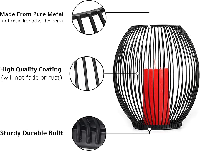 OLEEK Outdoor Candle Holder Decor Set - Black Candle Holder - Candles Holders for Table Centerpiece - Hurricane Candles Holder for Pillar Candles Cage Candle Holders Black Wire Decorative