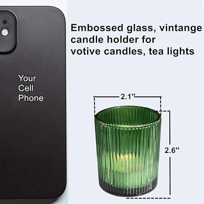 VOHO 12pcs Candle Holder Ribbed Glass, Green Votive Candle Holders for Wedding Party Table Centerpieces, Glass Tealight Candle Holder for Birthday Gift(2.1'' x 2.6'', Green)