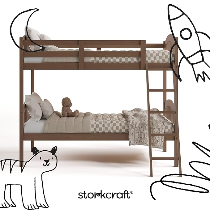 Storkcraft Long Horn Twin-Over-Twin Bunk Bed (Hazelnut)- GREENGUARD Gold Certified, Converts to 2 Individual Twin Beds