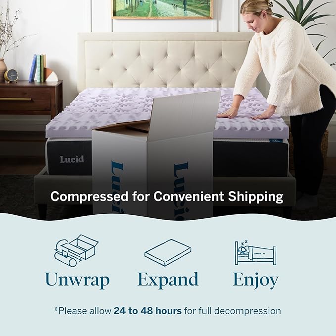 LUCID Zoned Memory Foam Mattress Topper, Full, Lavender