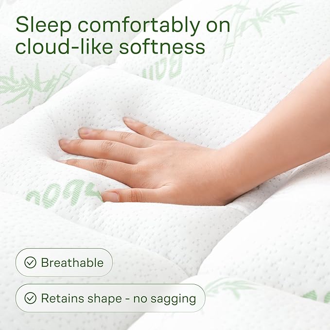 Ultra Soft Queen RV Size Mattress Topper - Viscose Made from Bamboo Pillow Top Mattress Pad for Back Pain Relief - Naturally Cooling for Hot Sleepers, Green