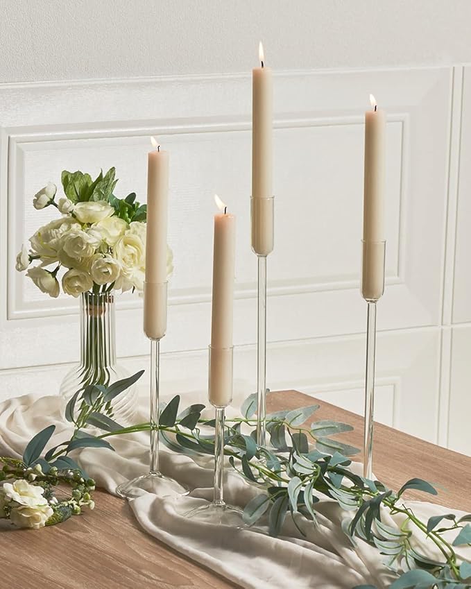 Candle Holder, Glass Taper Candle Tall Candlestick Holder, 4 Different Heights, for Table Centerpiece, Wedding, Party, Clear, 8pcs