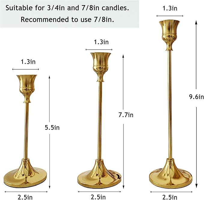 6PCS Brass Candlestick Holders Gold Candle Holders Taper Candle Holders Decorative for Thanksgiving Day Christmas Dinning Wedding Party Anniversary Home Decor.