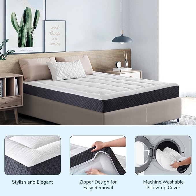 ONENICE 8 Inch Mattress Queen, Cooling Gel‑Infused Memory Foam Mattresses in a Box, Imitation Cotton Fabric with 3D Down Alternative Filling Pillowtop CertiPUR-US® Certified, Fiberglass-Free