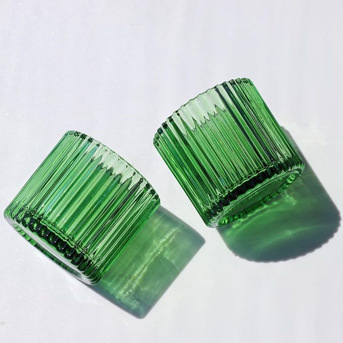 VOHO Large Votive Candle Holders 2.75'' x 2.56'' Set of 6, Ribbed Candle Holder for Votive/Tea Lights Candles, Green Votive Holder for Halloween/Christmas Holiday
