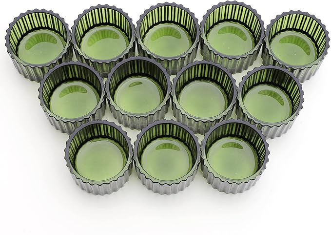 VOHO Green Tealight Candle Holder Set of 12, Glass Candle Holder for Wedding Table Centerpiece, Tea Lights Candle Holders Bulk for Home Decor(2''x 1.4'')