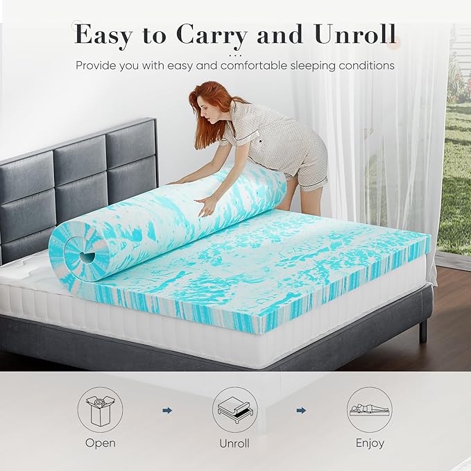 DUMOS 3 Inch Gel Memory Foam Mattress Topper King - Blue Soft Mattress Topper King Size for Back Pain, CertiPUR-US Certified, RV, Camper, CertiPUR-US Certified, Blue
