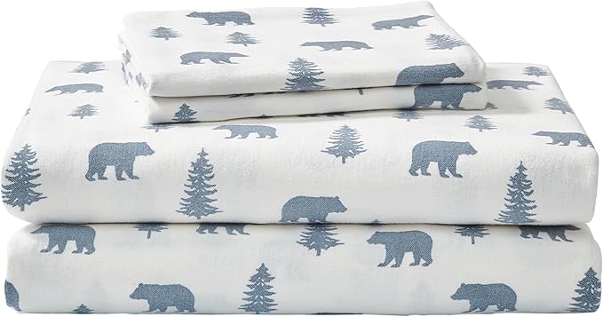 Eddie Bauer - Queen Sheets, Cotton Flannel Bedding Set, Brushed For Extra Softness, Cozy Home Decor (Bears & Trees, Queen)