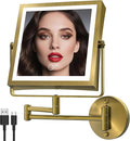 Rechargeable Wall Mounted Makeup Mirror with Lights, 4000mAh Double Sided 1X/10X Magnifying Vanity Mirror with 3 Color Lights, Touch Dimmable, 360° Extension Foldable Arm (Antique Brass)