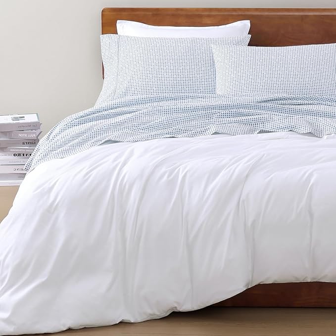 LANE LINEN Eco Friendly 100% Organic Cotton Queen Bed Sheets Set, Printed Modern Polka Dot Cotton Sheets, Soft & Comfy Low Pill Fade Resistance Fully Elasticized Queen Size Bed Set 15" deep Pockets