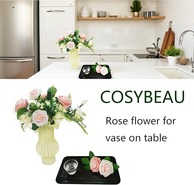 Artificial Flowers 25pcs Fake Roses, Pinkish White Foam Rose Faux Flower for Wedding Bouquet Bridal Shower Centerpieces Floral Arrangements Home Decorations Party Backdrops Table