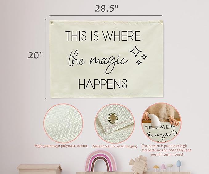 Boho Rectangular Banner Flag Wall Sign Decor Gift for Baby Boy Girl Kids,Nursery Baby Room Bedroom Living Room Office Decor-This Is Where the Magic Happen-Baby,Shower Birthday Christmas Gift