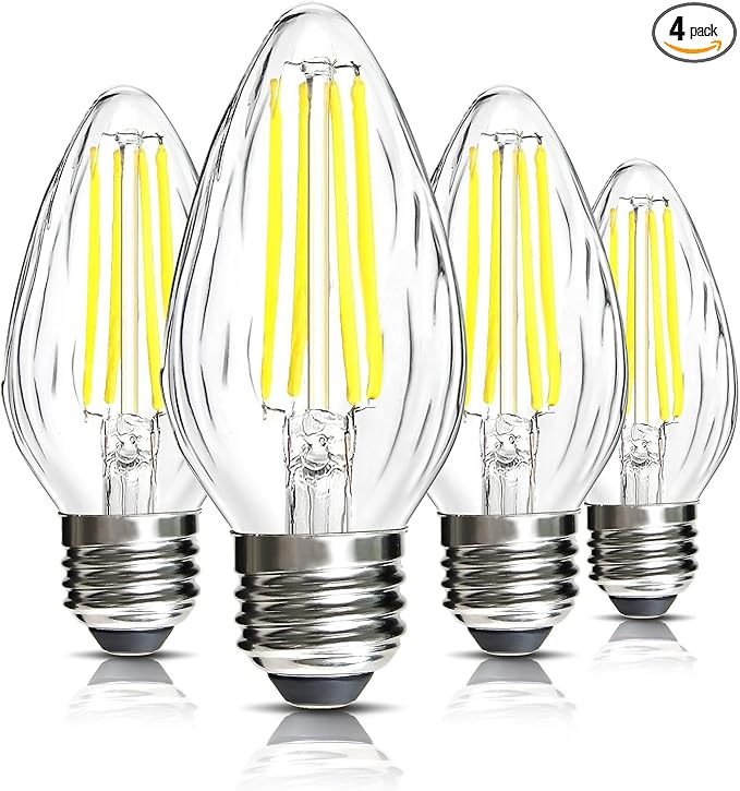 BRIMAX F15 8W LED Light Bulbs,Neutral White 4000K,80W Incandescent Equivalent,Dimmable,E26 Medium Base,Flame Wrinkle Glass,4 Pack