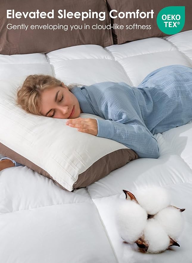 QUEEN ROSE Mattress Topper Queen, Extra Soft Pillow Top Mattress Topper Queen for Firm Bed, Thick Baffle Box Cooling Cloud-Like Down Alternative Filled, Back Pain Relief, White