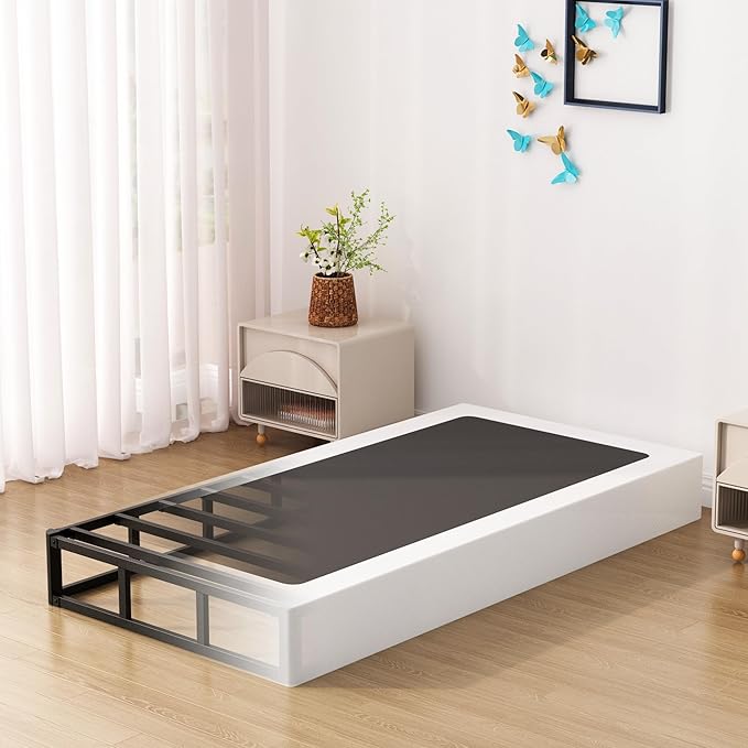 7 Inch Twin Box Spring Bed Base, Low Profile Metal Boxspring Twin with Fabric Cover, 2000 Lbs Max Weight Capacity Mattress Foundation, Noise-Free, Easy Assembly