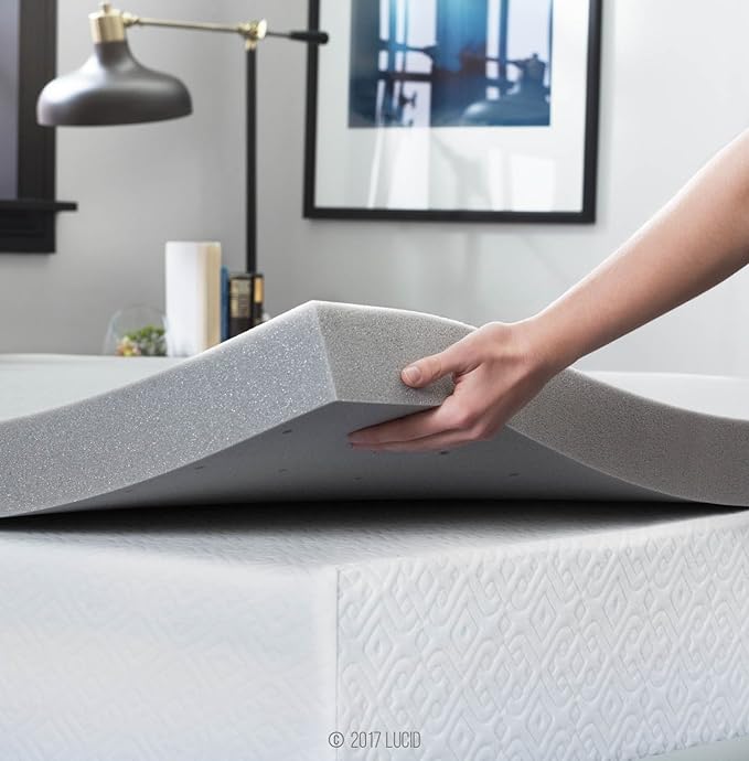Lucid 3 Inch Ventilated Bamboo Charcoal Memory Foam Mattress Topper, CertiPUR-US Certified, Moisture and Odor Control-King