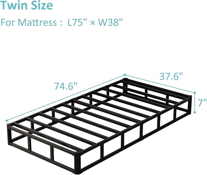 7 Inch Twin Box Spring Bed Base, Low Profile Metal Boxspring Twin with Fabric Cover, 2000 Lbs Max Weight Capacity Mattress Foundation, Noise-Free, Easy Assembly