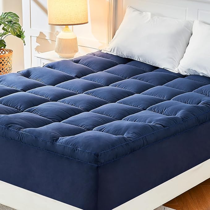 CYMULA California King Mattress Topper, Cooling Mattress Pad Cover, Extra Thick Pillow Top Mattress Topper with 8-21 Inch Elasticated Deep Pockets, Plush Down Alternative Fill Mattress Protector