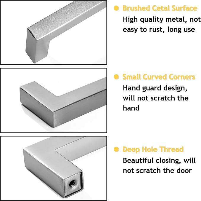 Cabinet Pulls Brushed Nickel Cabinet Handles Square Drawer Pulls, 30 Pack 3 Inch Stainless Steel Kitchen Door Cupboard Cabinet Handles, Cabinet Hardware Drawer Handles, 76mm Hole Centers