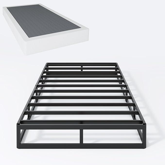 Box Spring Twin XL 7 Inch Metal Box Springs Twin XL Size Basics Bed Base, Mattress Foundation,Black Heavy Duty Structure with Cover, No Noise,Easy Assembly