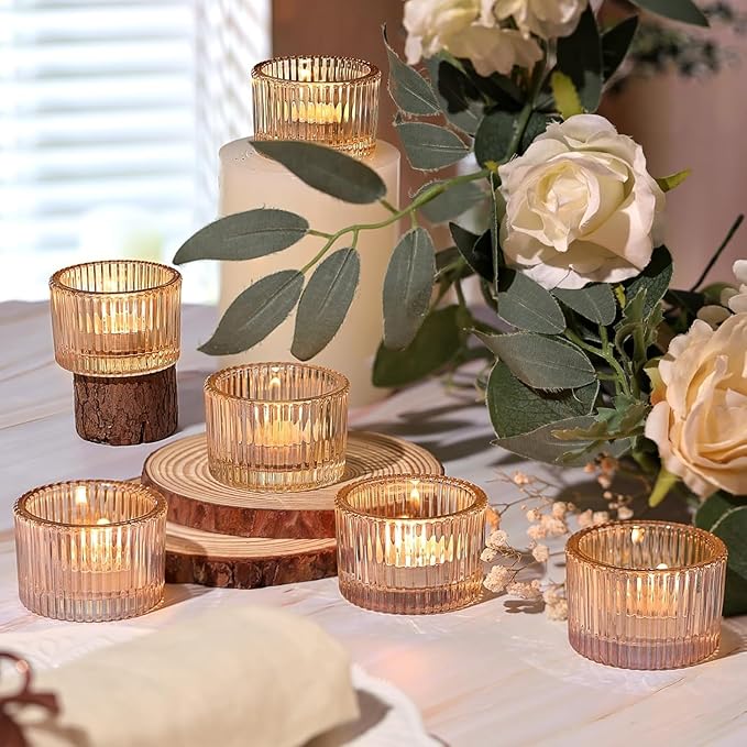 18 pcs Gold Tealight Candle Holders with 18PCS Tealights, Glass Votive Candle Holders Set for Table Centerpiece, Home Decor and Party Supplies