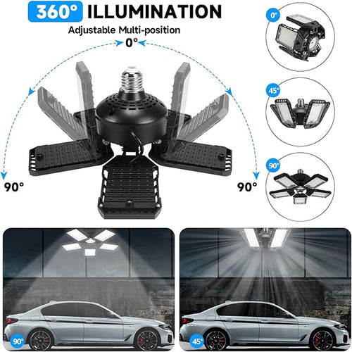 2-Pack LED Garage Lights 2 Pack-160W, 16000LM 6500K with 5+1 Deformable Panels, Indoor LED Shop Light Barn Light Garage Ceiling Lights, E26/E27 for Garages, Warehouse, Shop, Basement