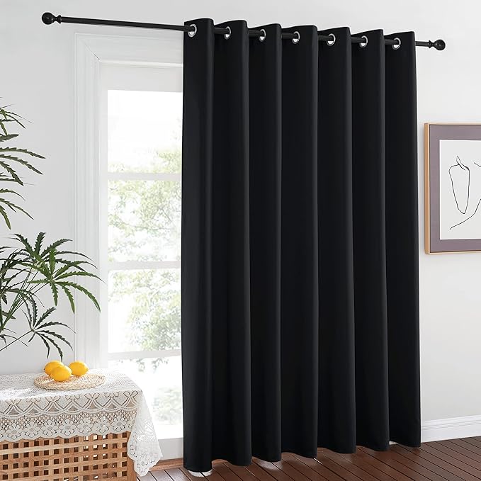 NICETOWN Room Separating Divider, Room Divider Curtain Screen Partition, Function Thermal Blackout Patio Door Curtain Panel, Sliding Door Insulated Curtain, Black, 12.5ft Wide x 7ft Long