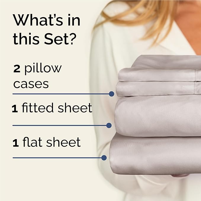 Twin XL 4 Piece Sheet Set - Comfy Breathable & Cooling - Ultra Soft Hotel Luxury Bedding Set w/ 8-16 Inch Deep Pockets - 1 Flat & 1 Fitted Sheet & 2 Pillowcases - Wrinkle Free & Easy Care - Light Grey
