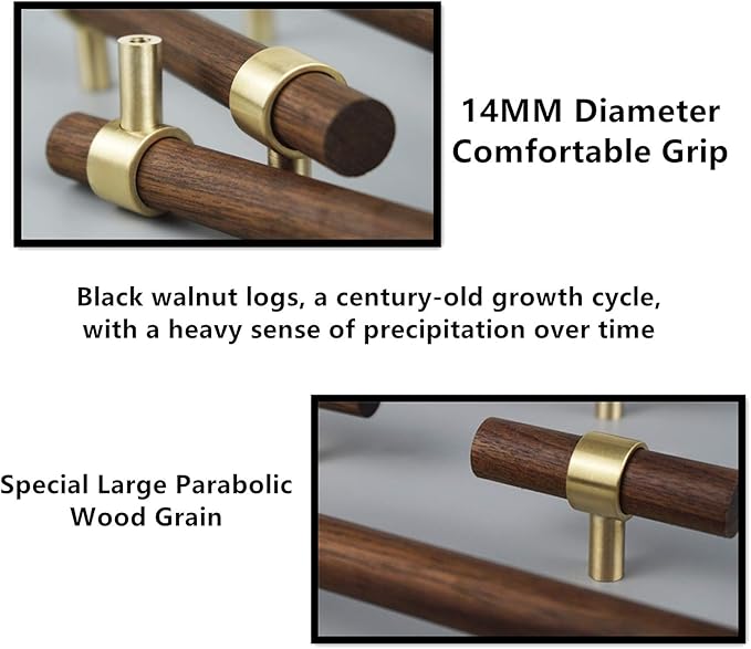 Drawer 6.69"/170mm Pulls Brass Walnut Kitchen Wardrobe Cabinet Hardware Pull Handle with Screw, 12Pcs