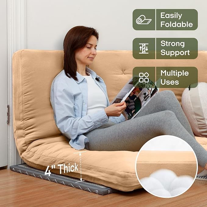 ZonLi Japanese Floor Futon Mattress Queen Size 80"x 60", 100% Cotton Cover 4'' Thicken Tatami Mattress, Foldable Sleeping Pad, Portable Dormitory Tatami Mat, Roll Up Floor Lounger Bed for Adult