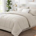 CozyLux King Size Comforter Set Beige, 7 Pieces Bed in a Bag, Beige Comforter King Size, All Season Bedding Sets with Stitch Quilted Comforter, Flat Sheet, Fitted Sheet, Pillowcases