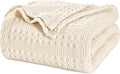 PHF 100% Cotton Waffle Weave Blanket King Size for Bed, Soft Lightweight & Breathable, All-Season Comfort, Luxury Aesthetic Woven Bedding for Home Decor, 108"x90", Natural