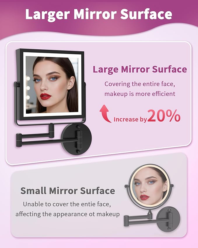 Rechargeable Wall Mounted Makeup Mirror with Lights, 4000mAh Double Sided 1X/10X Magnifying Vanity Mirror with 3 Color Lights, Touch Dimmable, 360° Extension Foldable Arm (Matte Black)