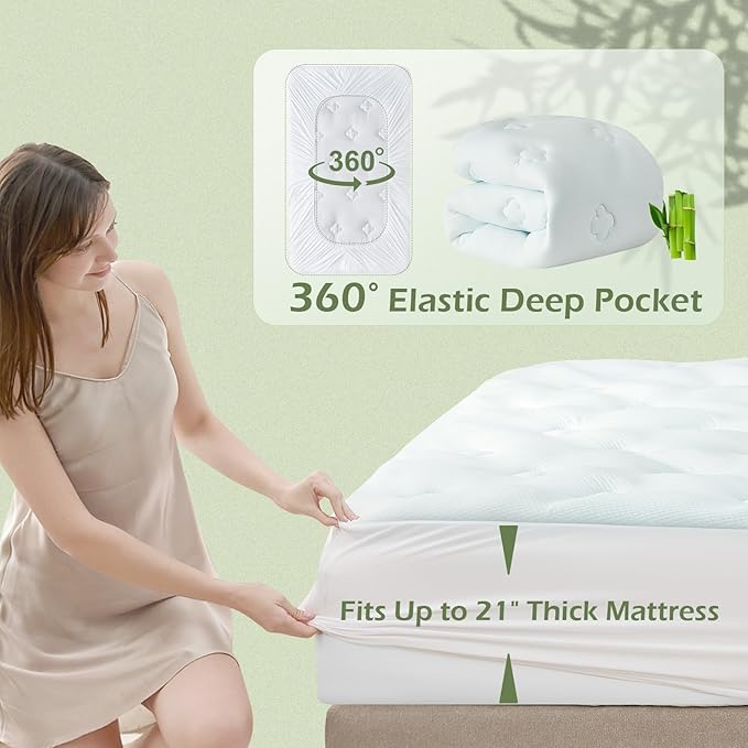 Hansleep RV Short Queen Mattress Topper Viscose Derived from Bamboo, Camping Memory Foam Pillow Top Mattress Topper, Breathable Mattress Pad for Back Pain Relief, 60" x 75", White