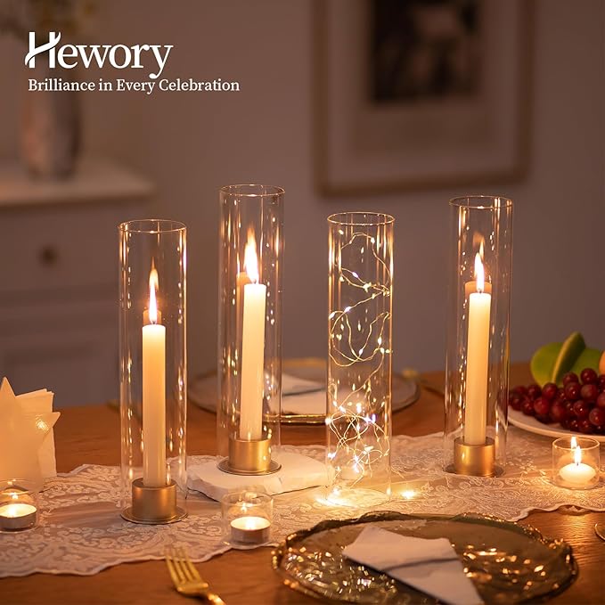 Hewory Hurricane Glass Candle Holders: 10 PCS Clear Open Ended Cylinder Candle Holder Sleeve for Candlestick Holders - Taper Candle Holder Bulk for Wedding Christmas Centerpiece Decor (D 2.5" x H 11")