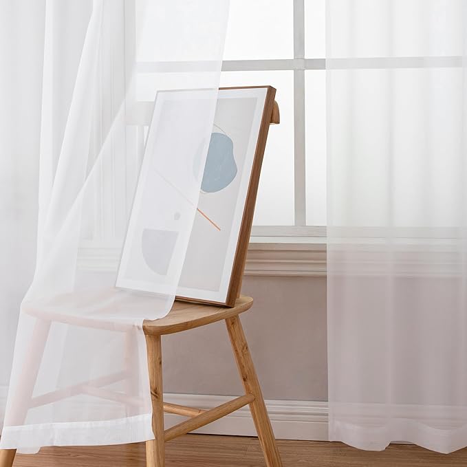 Aiyufeng 108 Inch White Sheer Window Curtains for Farmhouse, Rod Pocket Voile Window Treatment Vertical Panels for Study Room/Bedroom/Living Room, White, W59 x L108, 2 Panels