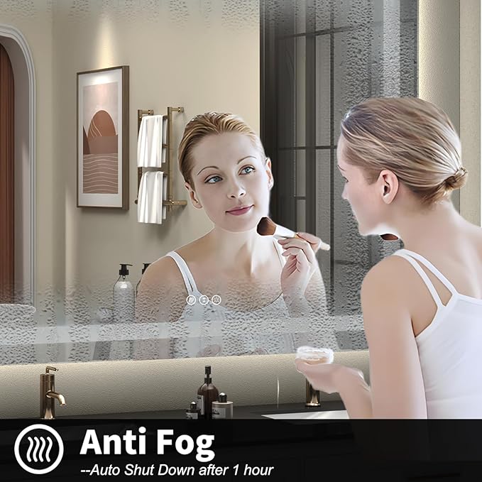 60x 40 Inch Lighted Bathroom Mirror for Wall, LED Illuminated Vanity Mirror with Lights, Dimmable, Anti-Fog, ETL Listed (Backlit and Front Lighted)