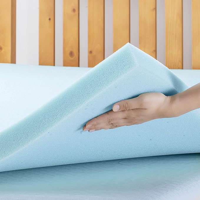Best Price Mattress 2-inch Ventilated Gel Memory Foam Topper - Twin, Dorm Essentials, Blue