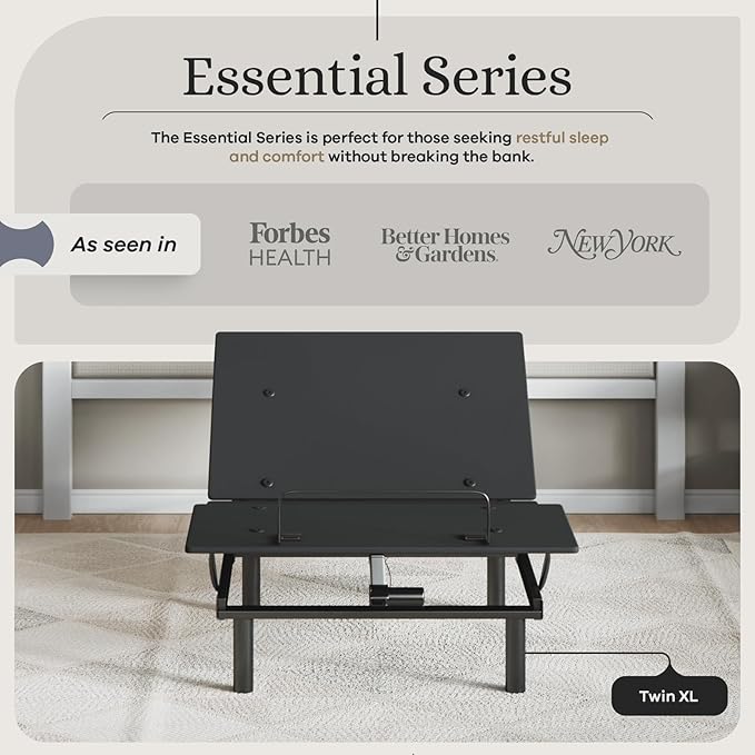 Sven and Son Essential Adjustable Bed Base (Frame Only), Easy Assembly, Head and Foot Lift, Memory Positions, Zero Gravity, Wireless Remote - Twin XL
