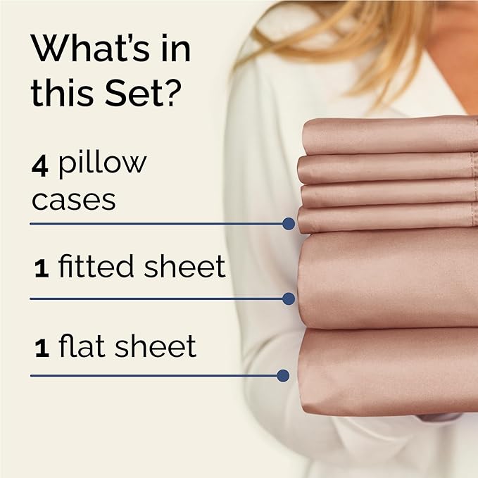 Full 6 Piece Sheet Set - Comfy Breathable & Cooling - Ultra Soft Hotel Luxury Bedding Set with 8-16 Inch Deep Pockets - 1 Flat & 1 Fitted Sheet & 4 Pillowcases - Cozy, Wrinkle Free & Easy Care - Mauve