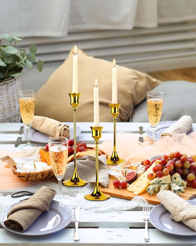 6pcs Gold Candle Stick Holder Candle Sticks Holder Decor Candle Holders for Candlesticks Candle Holders for Pillar Candles Gold Taper Candle Holder