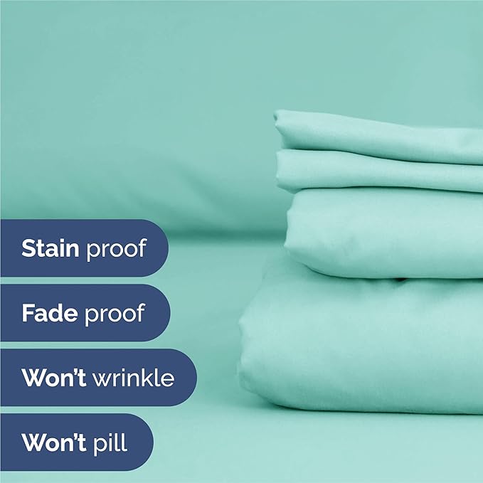 Split King 7 Piece Sheet Set - Comfy Breathable & Cooling - Soft Hotel Luxury Bedding Set with 8-16 Inch Deep Pockets - 1 Flat & 2 Fitted Sheet & 4 Pillowcases - Wrinkle Free & Easy Care - Spa Blue