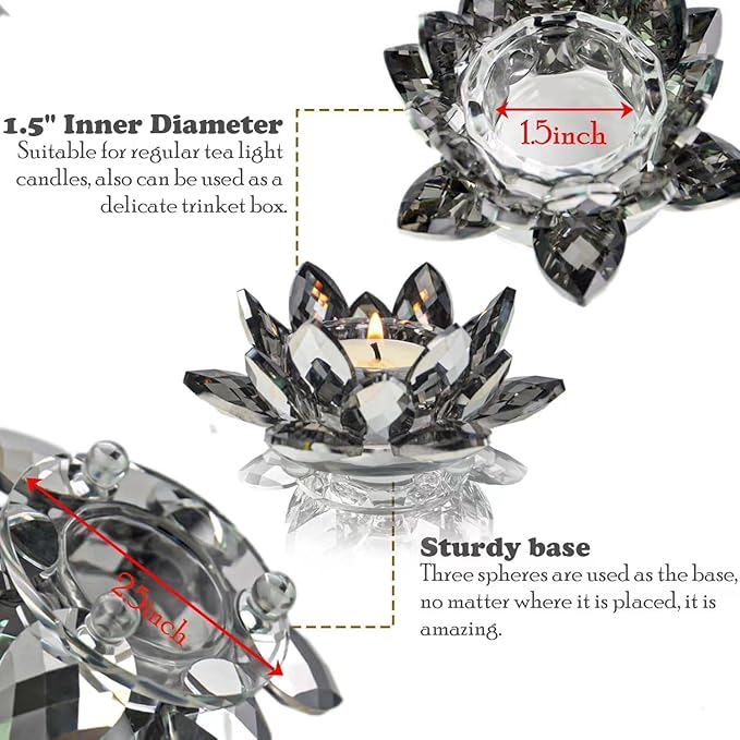Crystal Lotus Flower Tealight Candle Holders/Glass Tea Light Candlestick Decor Decoration for Christmas Home Wedding Party… (1, Black 1pc)