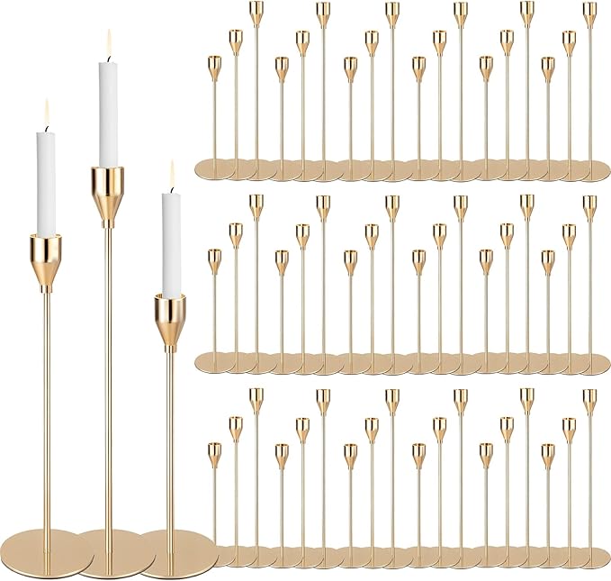 Gold Candlestick Holders Bulk, Decorative Taper Candle Holder for Candlesticks Vintage Gold Candle Sticks Holders for Christmas Wedding Dinner Table Centerpiece Decor (Set of 54)