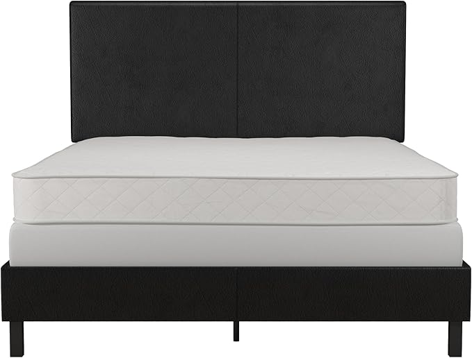 DHP Janford Upholstered Bed, Black Faux Leather, Queen