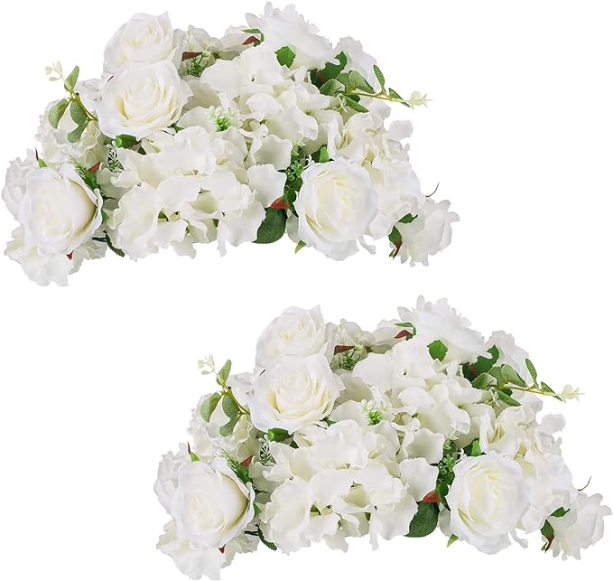 NUPTIO Flower Balls for Wedding Centerpieces - 2 Pcs 14.2 inch Diameter Fake Flower Ball Arrangement Bouquet Party Centerpieces for Tables - White Rose Bouquet Centerpiece Flowers for Wedding Table