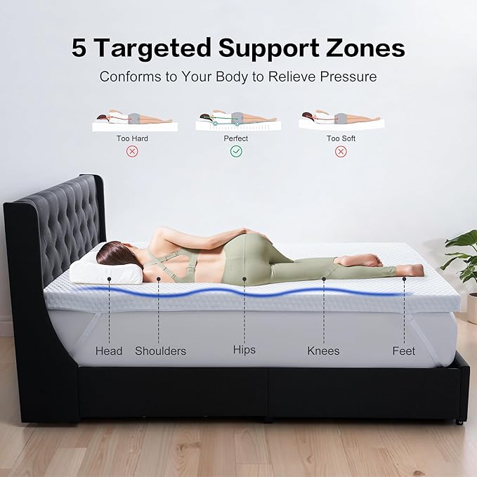 RISAR Memory Foam Mattress Topper California King Size Mattress pad 3’’ Inch High Density Mattress Cooling Gel Thick Topper for Back Pain Relief Best Soft Bed with Cover(72 x 84 inch)